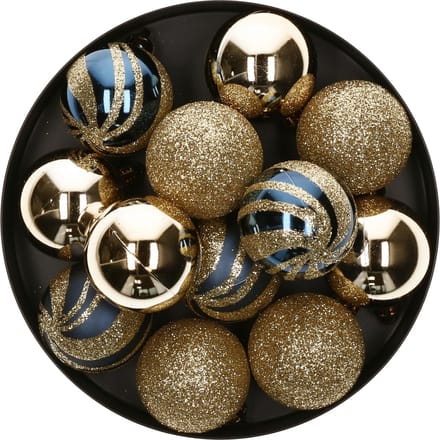 Atmosphera Kerstballen - 12st - kunststof - goud-blauw - 4cm