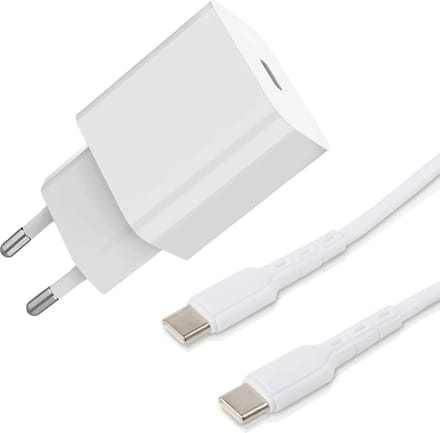 20W USB-C Thuislader met USB C naar USB C Oplaadkabel - 1 Meter - 4x Sneller Opladen