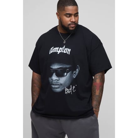 Plus Easy-E License Print Regular Fit T-Shirt | Black | Size 3XL