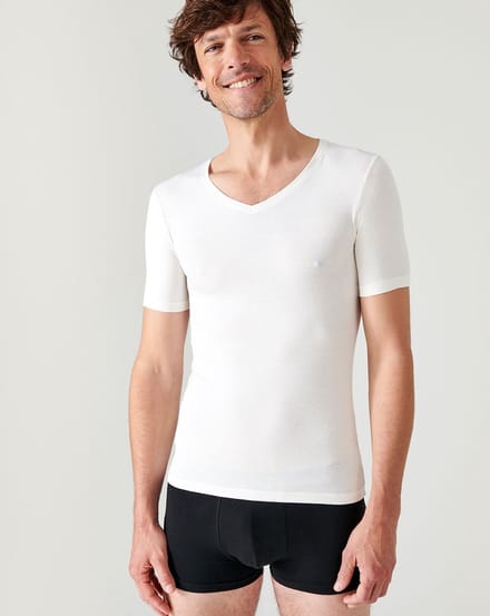 Damart - T-shirt met korte mouwen en V-hals Thermolactyl Sensitive - Heren - Wit - M