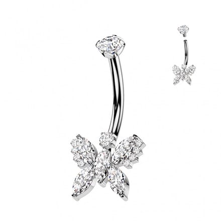 Piercing titanium vlinder extra steentjes wit - LMPiercings