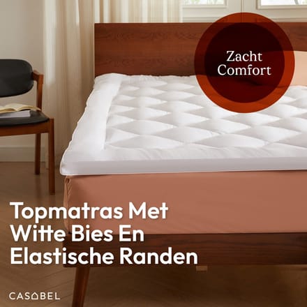 CASABEL Zachte Matras Topper 160 x 200 cm van ademende microvezel met witte bies