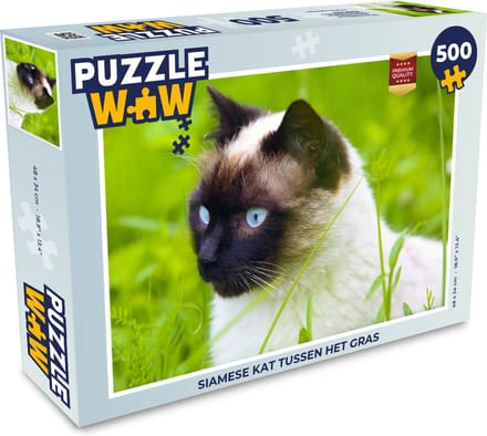 Puzzel Siamese kat tussen het gras - Legpuzzel - Puzzel 500 stukjes