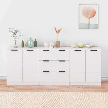 vidaXL - 3-delige - Dressoirs - bewerkt - hout - wit