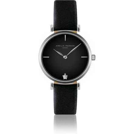 Lederen horloge voor vrouwen Amelia Parker Night Shore Black