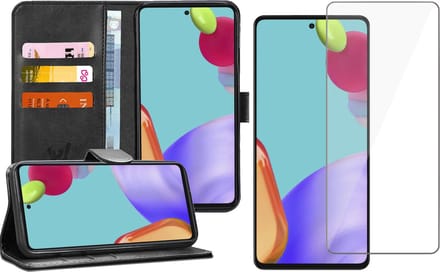 Hoesje geschikt voor Samsung Galaxy A52s - Screenprotector - Book Case Kunstleer Wallet - Zwart