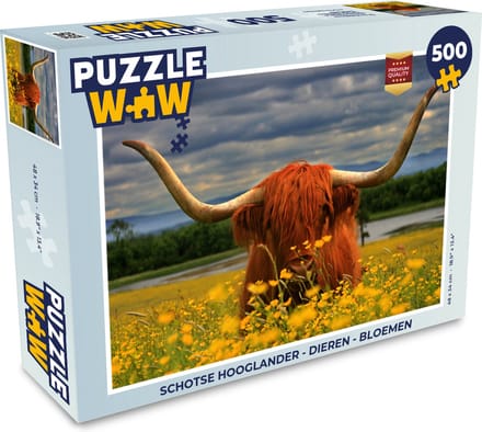 Puzzel Schotse Hooglander - Dieren - Bloemen - Legpuzzel - Puzzel 500 stukjes