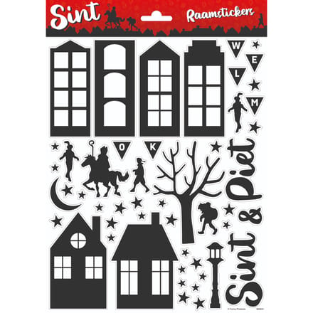 Raamstickers Sinterklaas Sint en Piet adhesive 30cm x 21.5cm - A4.