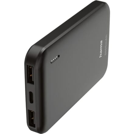 Hama Powerbank - Pocket - 5000mAh - 10W - 2x USB-A, 1x USB-C - Antraciet