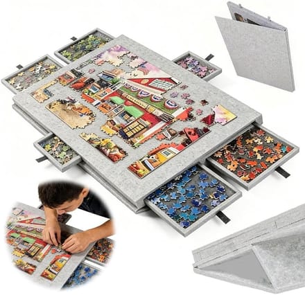 Kantelbare Puzzelplank - Puzzeltafel Puzzelbord - Puzzels Maken - Met 6 Sorteerladen - Max 1000 Stukjes - Grijs