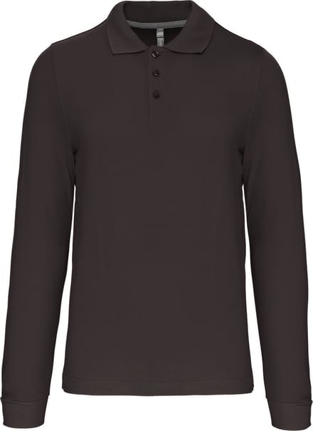 Herenpoloshirt met knopen en lange mouwen Donkergrijs - M