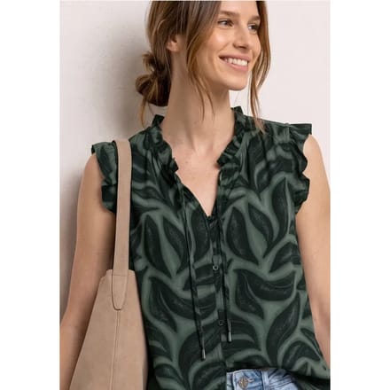 Blousetop met gespleten hals en ruches