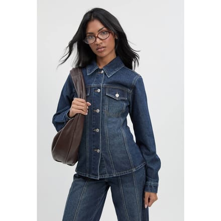 boohoo Dames Denimjack met getailleerde taille en stikseldetail | Dark Blue | Maat: 14
