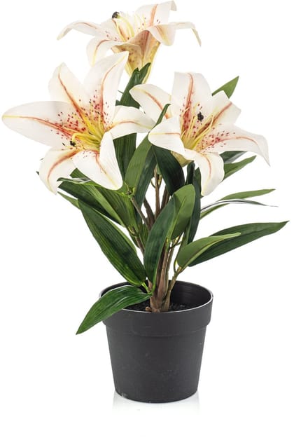 Emerald - Kunstplant Lelie in pot crème 33cm - Kunstplant voor binnen