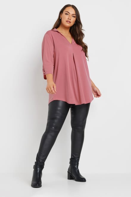 Yours Top Met Kraag En Plooidetail In Roze Size 48