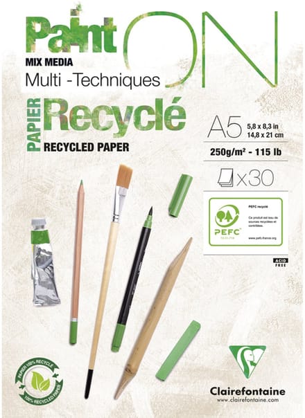 Clairefontaine - Paint ON - Multi-Techniek Pad - Tekenpapier - Recycled - Wit - A5 - 250 g - 30 vel