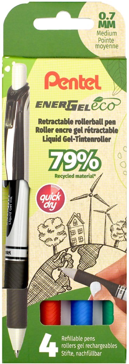 Pentel roller Energel BL77E-4, 0,7 mm, assorti, set van 4 stuks 12 stuks