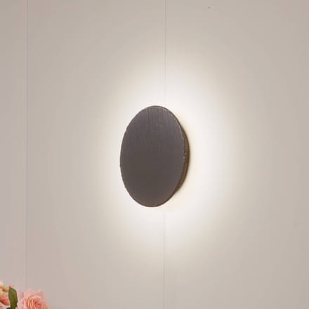 Lindby LED wandlamp Peetu, Ø 25 cm, leisteen, dimbaar