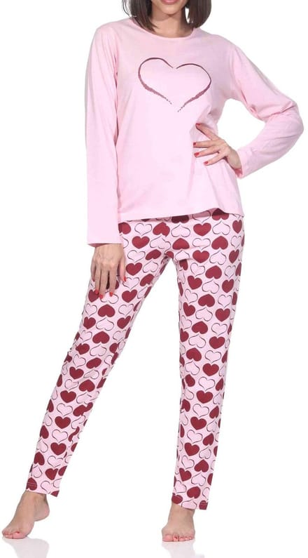 Normann dames pyjama lange mouw in hartjespolkadots look