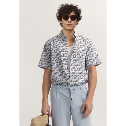 Bugatti Herren Overhemd met korte mouwen, modern fit, met print