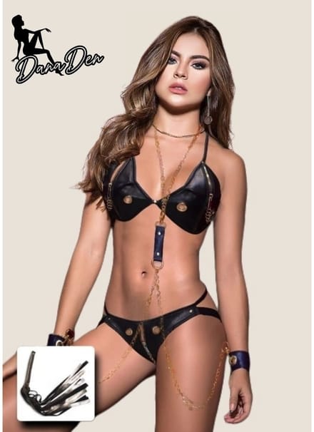 Sexy Leather-Look Lingerie Set
