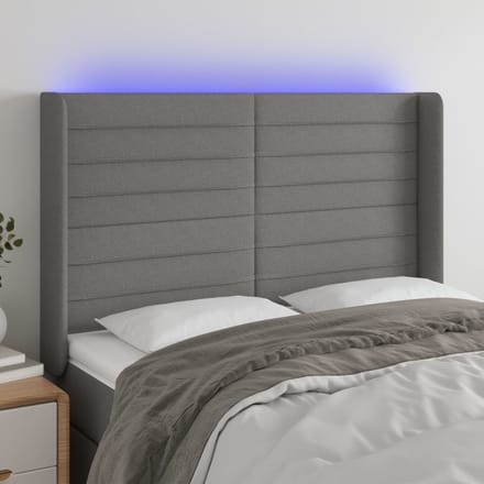 vidaXL - Hoofdbord - LED - 147x16x118/128 - cm - stof - donkergrijs