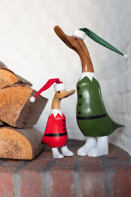 J-Line figuur Eend Hoed - hout - groen/rood - 2 stuks