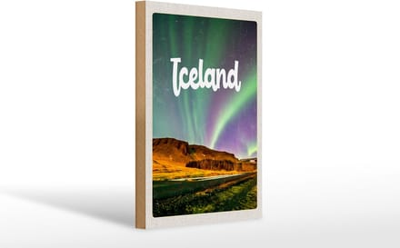Holzschild Reise 20x30cm Iceland Retro Polarlicht Geschenk