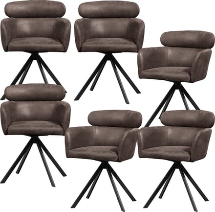 WOOOD Fenne Eetkamerstoelen - Leerlook - Zwart- Set van 6