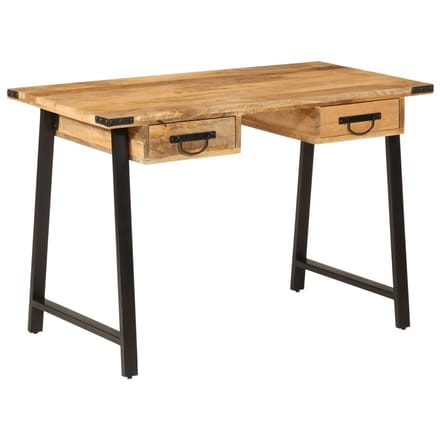 vidaXL - Bureau - met - lades - 105x55x70 - cm - massief - mangohout - en - ijzer