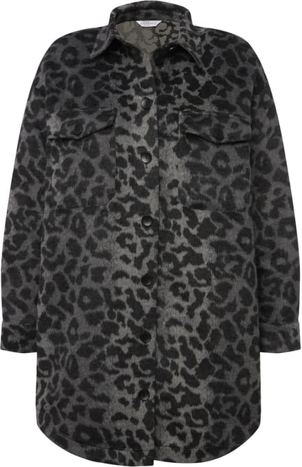 Studio Untold - Dames - Overhemdjasje oversized leo-pluche overhemdkraag unisex - Zwart - Maat L
