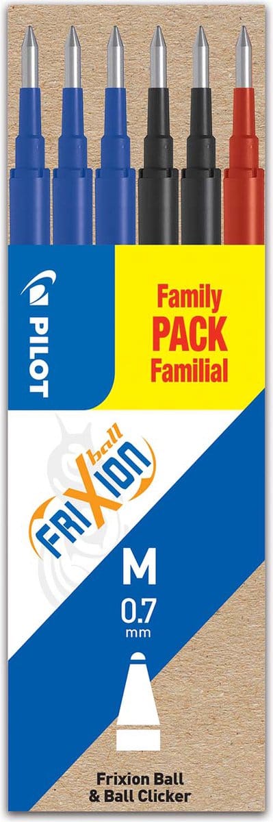 Set van 6 - Vulling FriXion Ball 0.7 - Zwart, Blauw, Rood - Medium penpunt