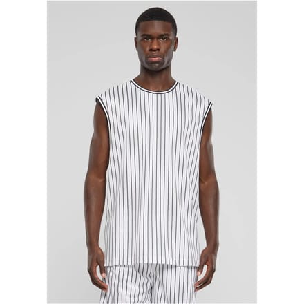 Urban Classics - Striped Mesh Tanktop - M - Wit/Zwart
