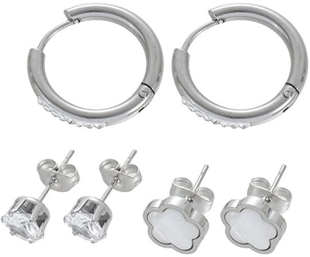 Oorbellenset - RVS - 3 paar - zilverkleurig