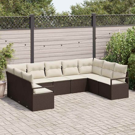 vidaXL - Tuinbank - Set - 9 - st - Bruin - en - wit - poly - rattan