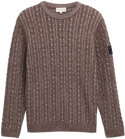 Tom Tailor - Gebreide trui met kabelpatroon - Maat M - brown offwhite plated