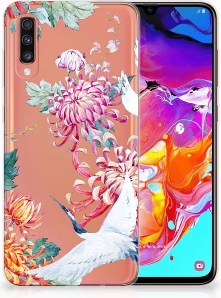 Samsung Galaxy A70 TPU Hoesje Bird Flowers