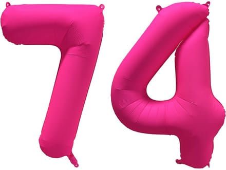 Folieballon 74 jaar - Neon Roze - 86 cm