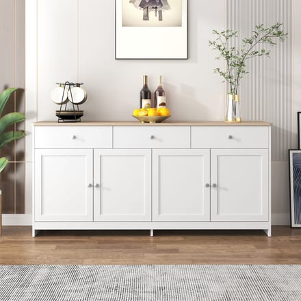 Sideboard - 4 Deuren en 3 Lades met Houtnerf - Houtkleur/Wit