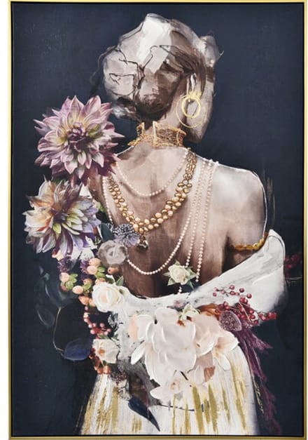 Schilderij Beautiful back with pearl chains - Acrylic painting