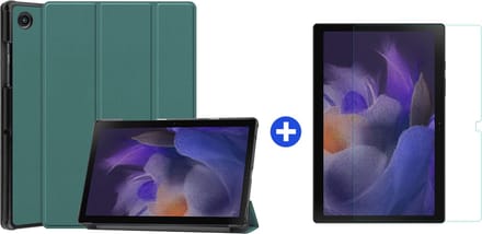 Hoes Geschikt voor Samsung Galaxy Tab A8 (2021/2022) Tri-Fold tablethoes + tempered glass screenprotector - Groen
