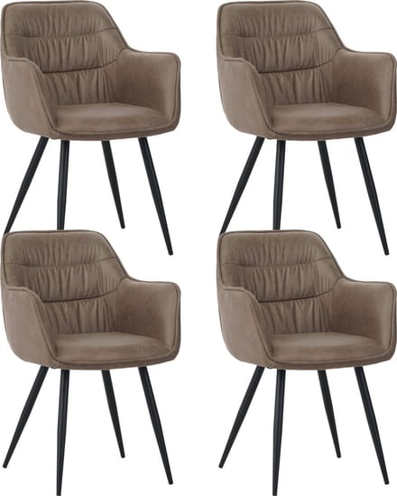 Colenis® - Manila Eetkamerstoel - Set Van 4 - Sand - Microfiber Stof- Industrieel - Met armleuning