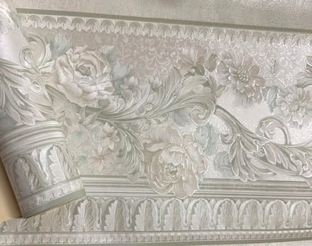 Crème Groen Bloemen Behangrand 5m x 16,4cm – Landelijk / Klassiek