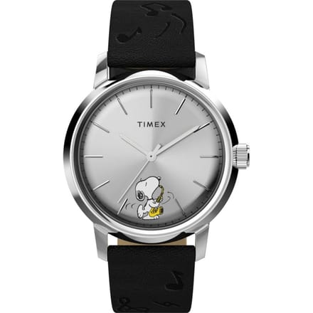 Timex x Peanuts Marlin Saxophonist TW2W68800 Horloge - Leer - Zwart - Ø 40 mm