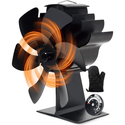 Vulpes Goods® Tech - Kachelventilator voor Houtkachel - Haardventilator - Ecofan - Warmte Ventilator - 6 Bladen - Incl. Thermometer - PRO versie