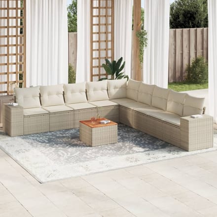 vidaXL - 10-delige - Loungeset - met - kussens - poly - rattan - beige