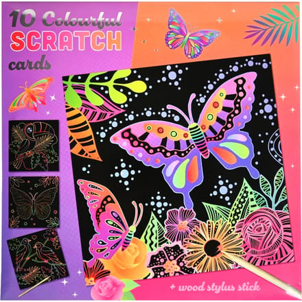 Set van 10 Kraskaarten - inclusief Houten Stylus - Vlinders