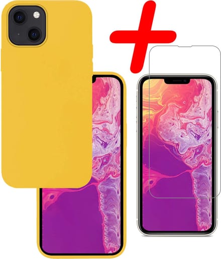 Hoesje Met Screenprotector - Geschikt voor Apple iPhone 14 Plus - Sterk & Shockproof - Back Cover - Siliconen Case - Telefoon Hoes - Geel