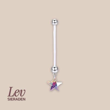 Lev Sieraden - 1.6x38mm Zwangerschapspiercing - Ster hanger - UV acryl piercing - PTFE/Bioplast/Bioflex