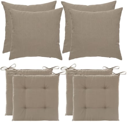 Hesperide 4x stoelkussen + 4x sierkussen - lichtbruin - polyester - uv/waterbestendig